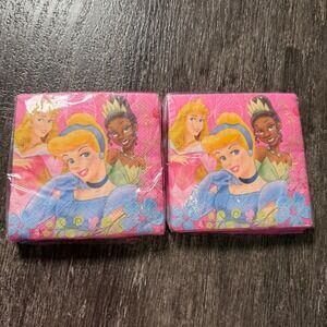 Disney Princess Napkins Girls OS Pink 32ct Hallmark Cinderella Tiana Aurora 2pk